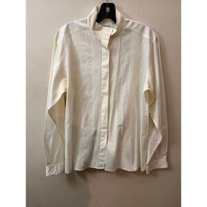 Vintage MR WITT Cream Pintuck Pleated Mock Neck Long Sleeve Blouse Top 14
